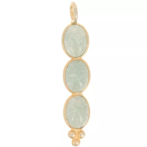 32x6mm Long pendant with 3 gemstones - Fine Gold Plated - Aventurine x1