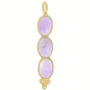 32x6mm Long pendant with 3 gemstones - Fine Gold Plated - Amethyst x1