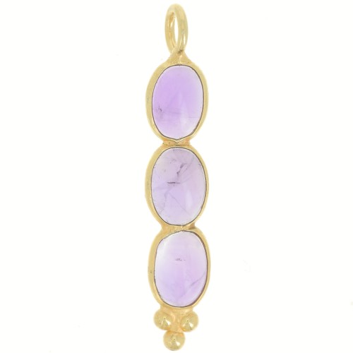 32x6mm Long pendant with 3 gemstones - Fine Gold Plated - Amethyst x1