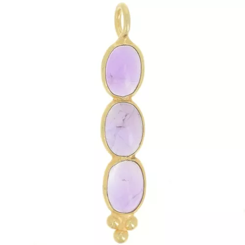 32x6mm Long pendant with 3 gemstones - Fine Gold Plated - Amethyst x1