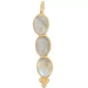 32x6mm Long pendant with 3 gemstones - Fine Gold Plated - Labradorite x1