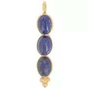 32x6mm Long pendant with 3 gemstones - Fine Gold Plated - Lapis lazuli x1