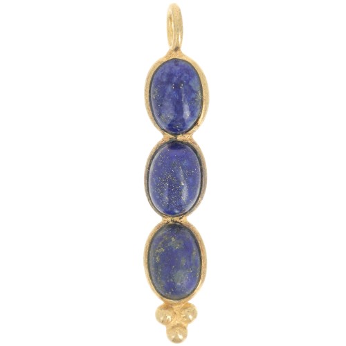 32x6mm Long pendant with 3 gemstones - Fine Gold Plated - Lapis lazuli x1