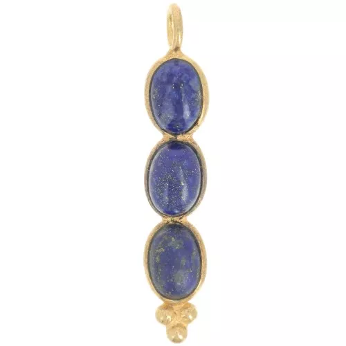 32x6mm Long pendant with 3 gemstones - Fine Gold Plated - Lapis lazuli x1