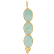 32x6mm Long pendant with 3 gemstones - Fine Gold Plated - Amazonite x1
