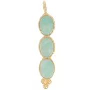 32x6mm Long pendant with 3 gemstones - Fine Gold Plated - Amazonite x1