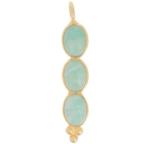 32x6mm Long pendant with 3 gemstones - Fine Gold Plated - Amazonite x1