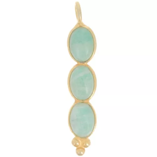32x6mm Long pendant with 3 gemstones - Fine Gold Plated - Amazonite x1