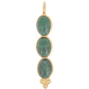 32x6mm Long pendant with 3 gemstones - Fine Gold Plated - Malachite x1