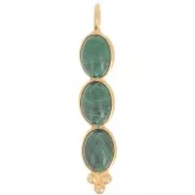 32x6mm Long pendant with 3 gemstones - Fine Gold Plated - Malachite x1