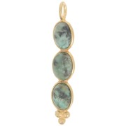 32x6mm Long pendant with 3 gemstones - Fine Gold Plated - African Turquoise x1|raw }}