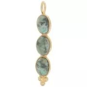 32x6mm Long pendant with 3 gemstones - Fine Gold Plated - African Turquoise x1