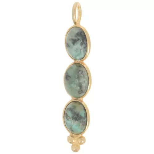 32x6mm Long pendant with 3 gemstones - Fine Gold Plated - African Turquoise x1