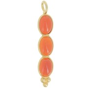 32x6mm Long pendant with 3 gemstones - Fine Gold Plated - Red Onyx x1|raw }}