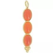 32x6mm Long pendant with 3 gemstones - Fine Gold Plated - Red Onyx x1