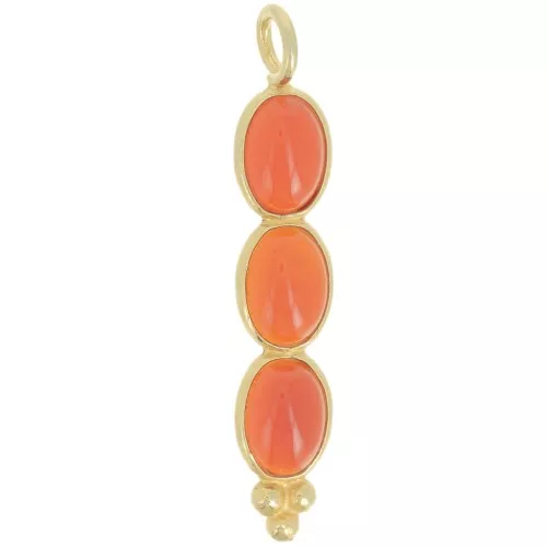 32x6mm Long pendant with 3 gemstones - Fine Gold Plated - Red Onyx x1
