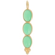 32x6mm Long pendant with 3 gemstones - Fine Gold Plated - Green Onyx x1