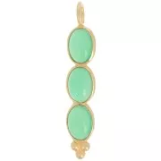 32x6mm Long pendant with 3 gemstones - Fine Gold Plated - Green Onyx x1