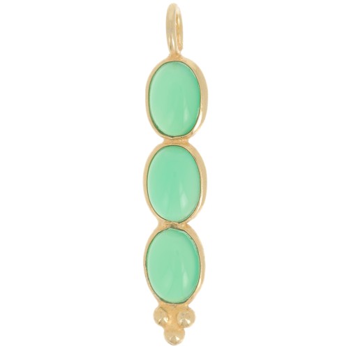 32x6mm Long pendant with 3 gemstones - Fine Gold Plated - Green Onyx x1