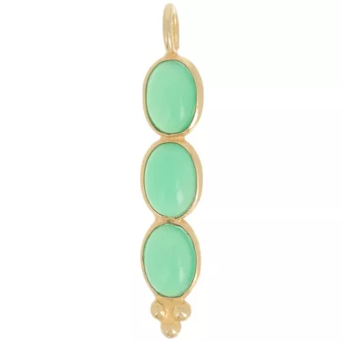 32x6mm Long pendant with 3 gemstones - Fine Gold Plated - Green Onyx x1