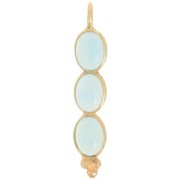 32x6mm Long pendant with 3 gemstones - Fine Gold Plated - aqua Chalcedony x1