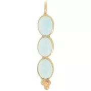 32x6mm Long pendant with 3 gemstones - Fine Gold Plated - aqua Chalcedony x1