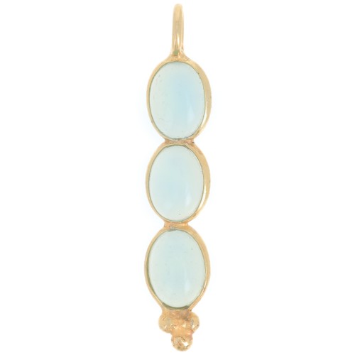 32x6mm Long pendant with 3 gemstones - Fine Gold Plated - aqua Chalcedony x1