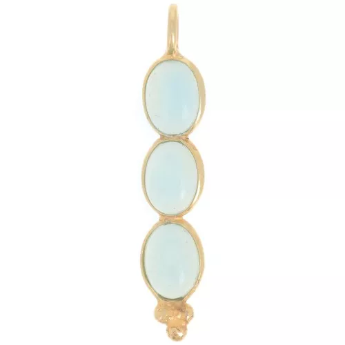 32x6mm Long pendant with 3 gemstones - Fine Gold Plated - aqua Chalcedony x1