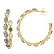 43mm hoop earrings set with gemstones - Fine gold plated - Rutile quartz x2