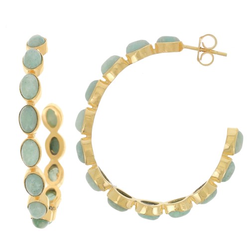 43mm hoop earrings set with gemstones - Fine gold plated - Amazonite x2