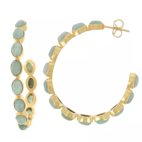 43mm hoop earrings set with gemstones - Fine gold plated - Amazonite x2