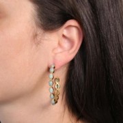 43mm hoop earrings set with gemstones - Fine gold plated - Amazonite x2