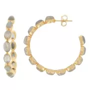 43mm hoop earrings set with gemstones - Fine gold plated - Labradorite x2