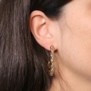 43mm hoop earrings set with gemstones - Fine gold plated - Labradorite x2