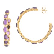 43mm hoop earrings set with gemstones - Fine gold plated - Amethyst x2
