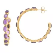43mm hoop earrings set with gemstones - Fine gold plated - Amethyst x2