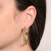 43mm hoop earrings set with gemstones - Fine gold plated - Malachite x2
