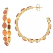 43mm hoop earrings set with gemstones - Fine gold plated - Carnelian x2