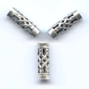Filigreed Tubes 12x4mm Old silver tone x6