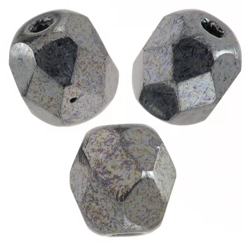 Fire Polished faceted round beads 6mm Jet Hematite x25