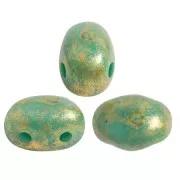 7x5mm Glass beads Samos® by Puca® - Op Green Turquoise Gold Spotted x10g