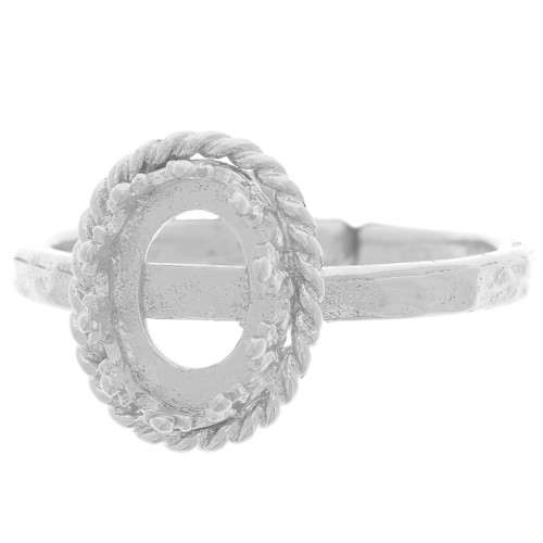 Adjustable hammered ring T52 -56 for 8x6mm cabochon Fine silver veneer x1