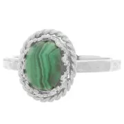 Adjustable hammered ring T52 -56 for 8x6mm cabochon Fine silver veneer x1