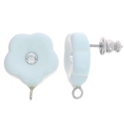 15mm resin flower studs with rhinestones - Baby Blue x2|raw }}