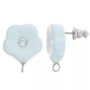 15mm resin flower studs with rhinestones - Baby Blue x2