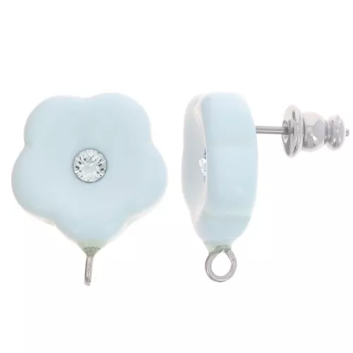 15mm resin flower studs with rhinestones - Baby Blue x2