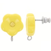 15mm resin flower studs with rhinestones - Sunshine yellow x2|raw }}