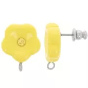 15mm resin flower studs with rhinestones - Sunshine yellow x2