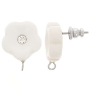 15mm resin flower studs with rhinestones - Ivory x2|raw }}