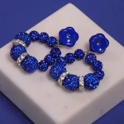 15mm resin flower studs with rhinestones - Royal Blue x2